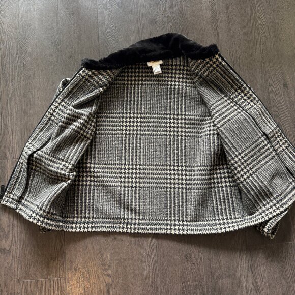 VINTAGE TALBOTS ZIPPER JACKET HERRINGBONE BLACK WHITE SIZE LARGE - Picture 6 of 10